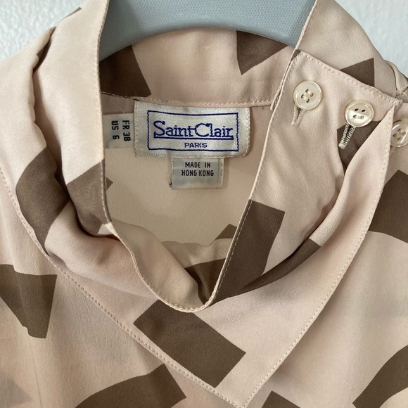 Classy Sophisticated Timeless Saint Clair Paris Sleeves Printed Vintage Top - Picture 3 of 5